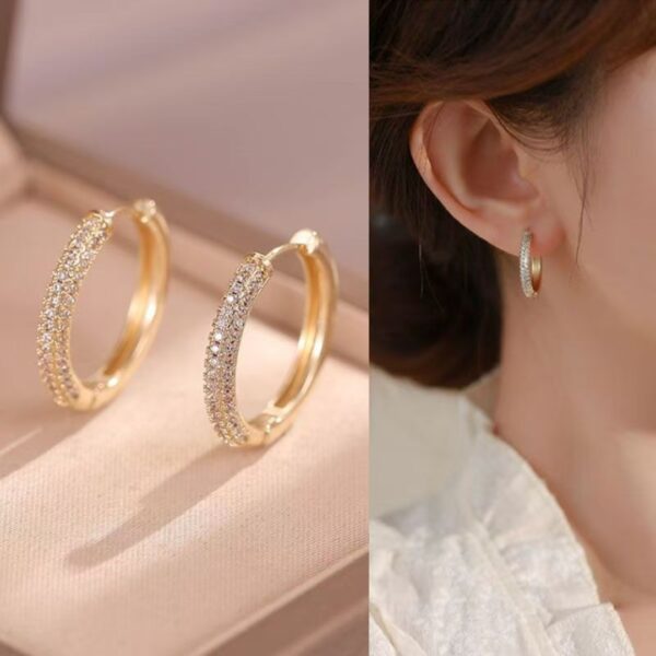 LunaLoop Luxe – Minimal Zircon-Crystal Gold Hoops - Image 2