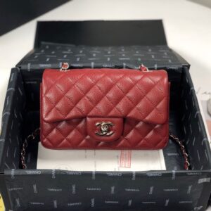 Chanel Mini Flap Caviar Burgundy Silver Hardware - Original Quality