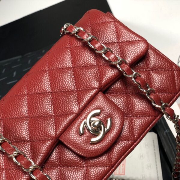 Chanel Mini Flap Caviar Burgundy Silver Hardware - Original Quality - Image 6