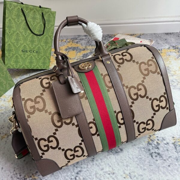 Gucci Jumbo GG Large Duffle Bag Camel Canvas Ebony Calfskin - Original Quality - Image 2