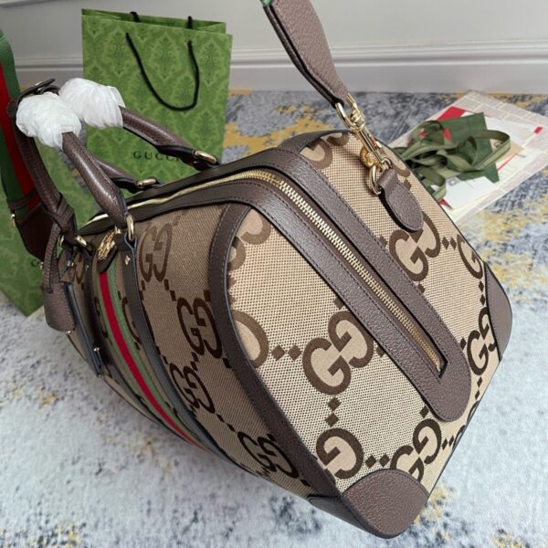Gucci Jumbo GG Large Duffle Bag Camel Canvas Ebony Calfskin - Original Quality - Image 3