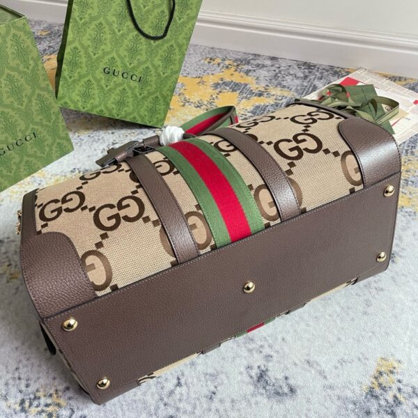 Gucci Jumbo GG Large Duffle Bag Camel Canvas Ebony Calfskin - Original Quality - Image 5