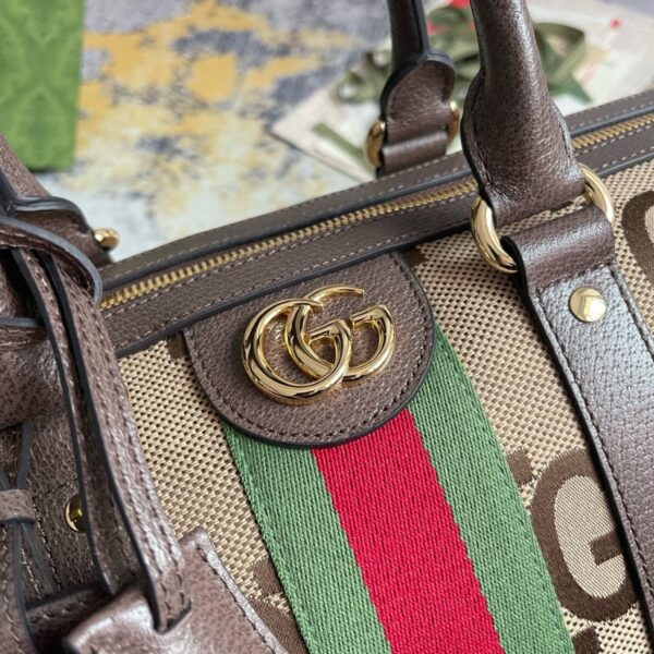 Gucci Jumbo GG Large Duffle Bag Camel Canvas Ebony Calfskin - Original Quality - Image 6