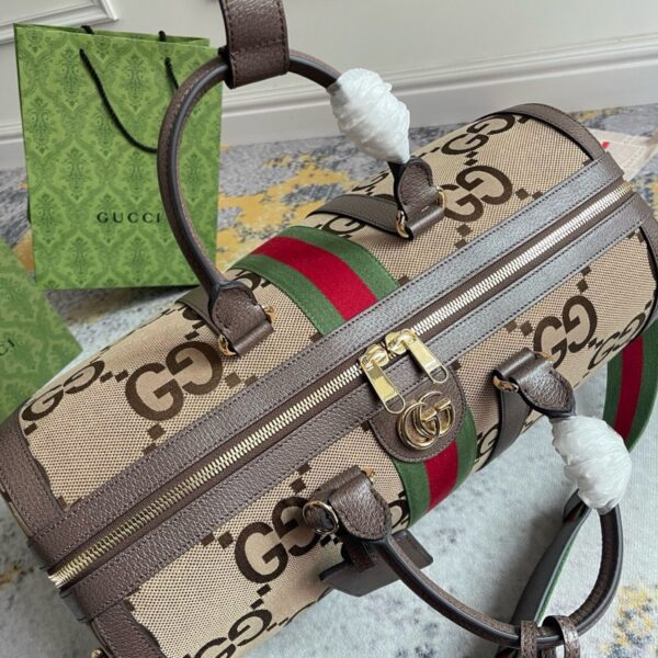 Gucci Jumbo GG Large Duffle Bag Camel Canvas Ebony Calfskin - Original Quality - Image 8