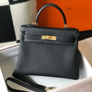 Hermes Kelly 25 Noir Togo with Gold Hardware - Original Quality