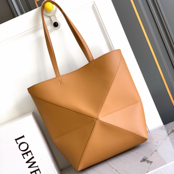 Loewe Medium Puzzle Fold Tote in Shiny Calfskin Warm Desert - Original Quality - Image 2