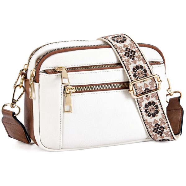 BlossomStride Triple-Zip Colorblock Crossbody with Artisan Strap