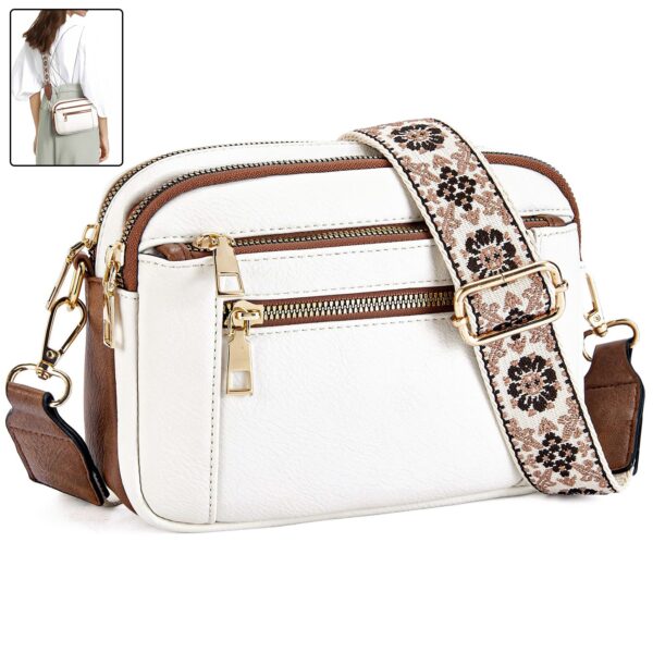 BlossomStride Triple-Zip Colorblock Crossbody with Artisan Strap - Image 2