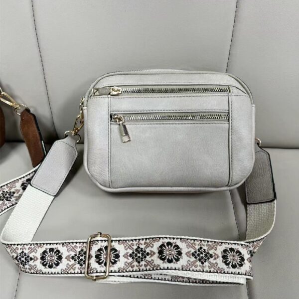 BlossomStride Triple-Zip Colorblock Crossbody with Artisan Strap - Image 3