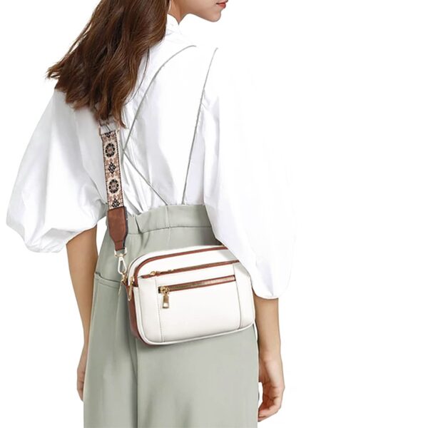 BlossomStride Triple-Zip Colorblock Crossbody with Artisan Strap - Image 4