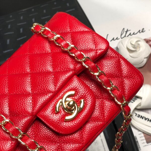 Chanel Mini Square Red Caviar with Gold Hardware - Original Quality - Image 2