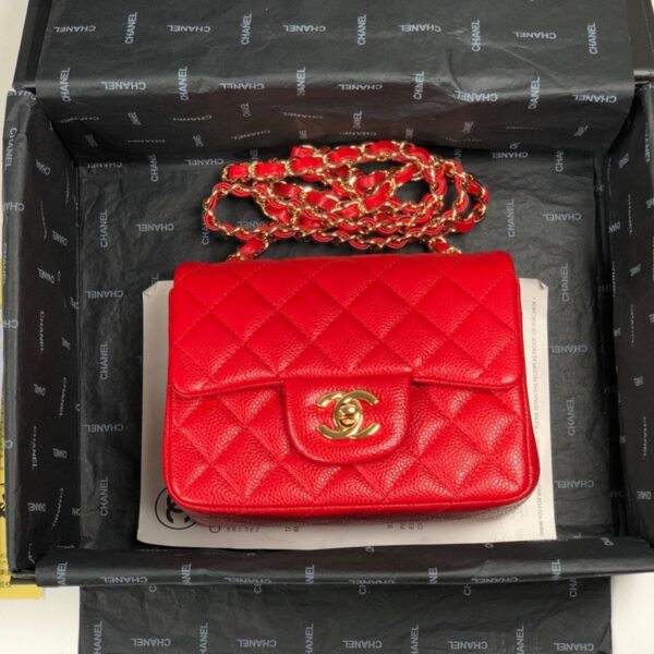 Chanel Mini Square Red Caviar with Gold Hardware - Original Quality - Image 7