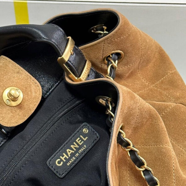 Chanel Small Coco Hobo Bag Brown Suede & Black Shiny - Original Quality - Image 9