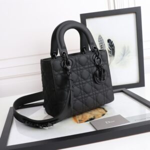 Small Lady Dior Bag Black Ultramatte Cannage Calfskin - Original Quality